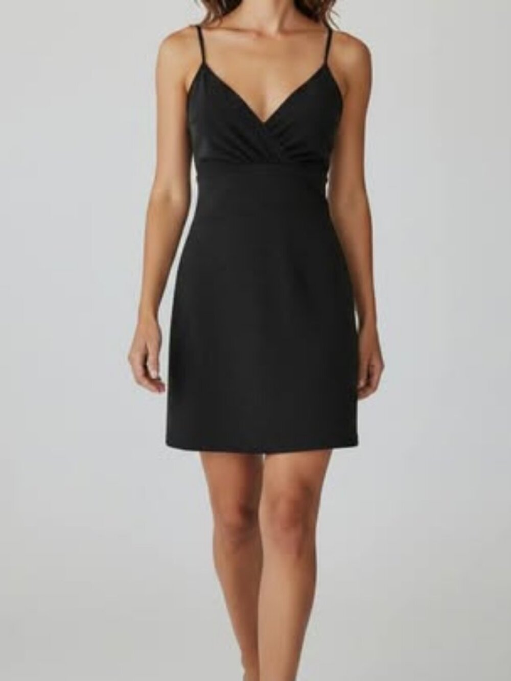 Black Shimmer Mini Dress — Spaghetti Straps, V-Neck